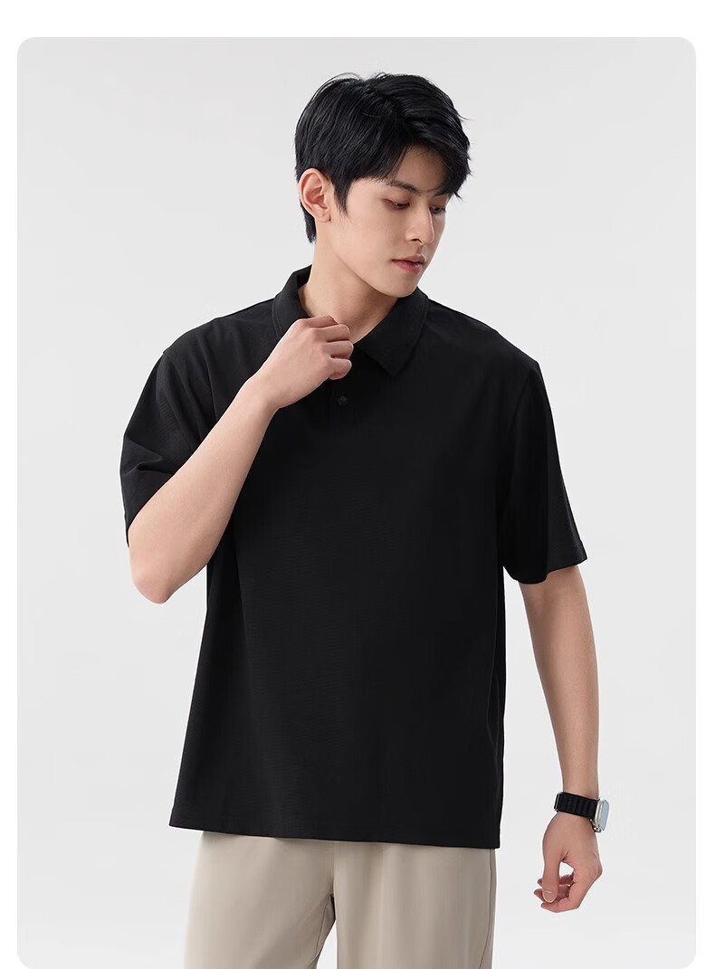 Baleno Waffle-Knit Short-Sleeve Polo Shirt for Men, Summer Collared Trendy Casual Textured Loose Breathable Heavyweight Short-Sleeve Shirt 7