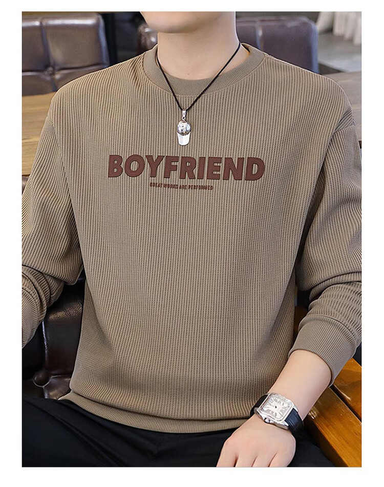 Pierre Cardin Men's Sweatshirt Spring Autumn Embroidered Heavyweight Long Sleeve T-Shirt Casual Base Layer Khaki M 7