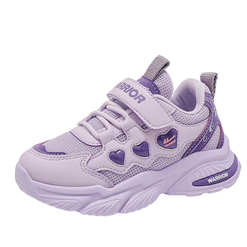 Warrior Spring And Autumn Girls' Soft-Soled Running Shoes, Breathable Mesh Sneakers WZ(CL)-1228, Light Purple/deep Purple, Size 36