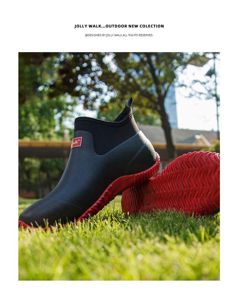 Jolly Walk Rain Boots, Waterproof Shoes, Men's And Women's Rubber Boots, Fashionable Rain Boots, Work Boots, JW218, Red And Black, Size 39 13