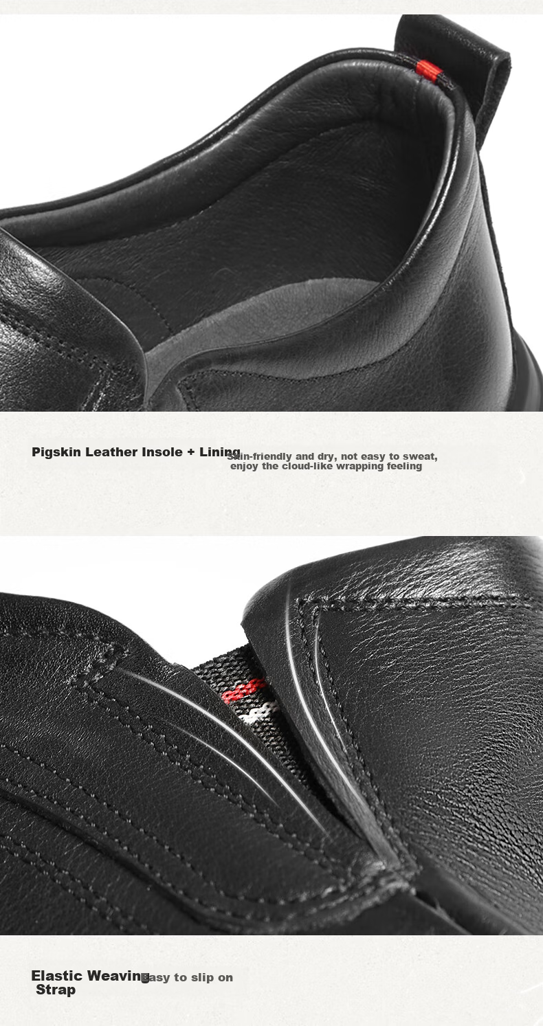 Belle Slip-On Casual Leather Shoes for Men, Fleece-Lined Warm Cowhide Leather Shock-Absorbing Business Shoes A1010 Black-Fleece Lining Size 39 7