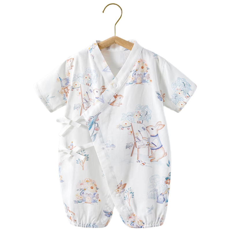 Beitaisi Baby Clothes, Summer Thin Bamboo Cotton Onesie, Newborn Gauze Romper, Short-Sleeve Infant Pajamas