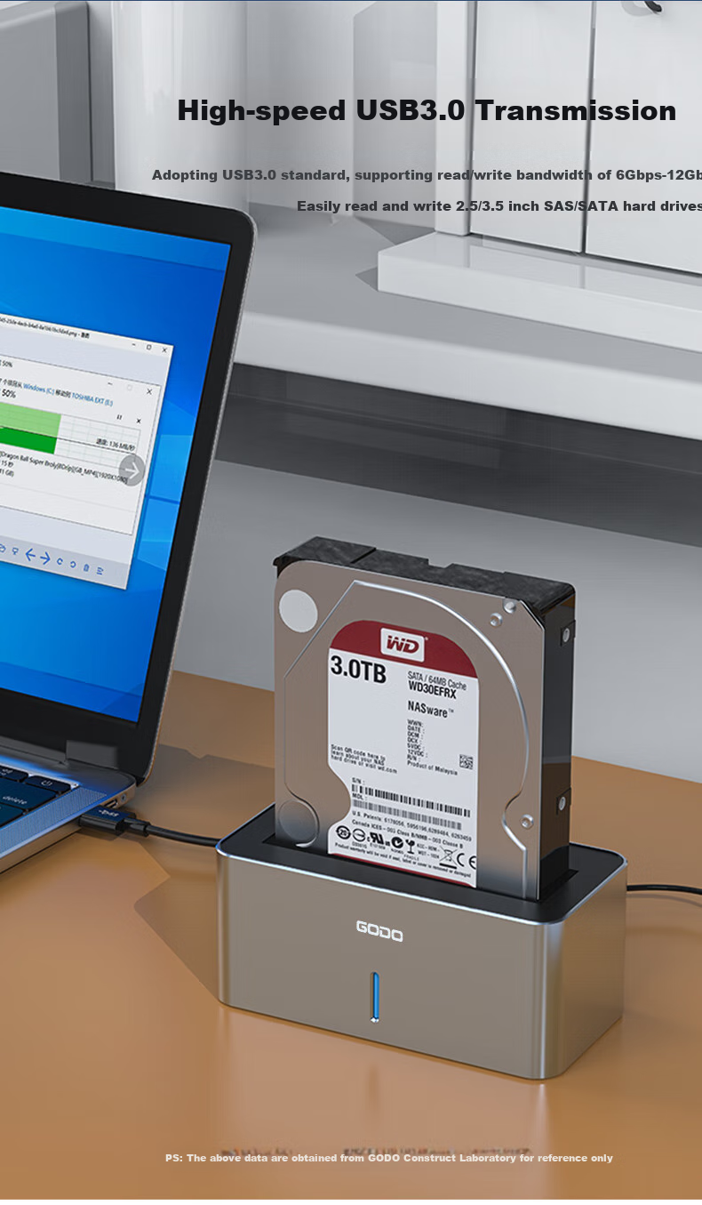 GODO External SAS/SATA Hard Drive Docking Station, 2.5-Inch/3.5-Inch Mechanical Hard Drive Enclosure, USB 3.0 External SSD Expansion, Compatible with Laptops And Desktop Computers 6