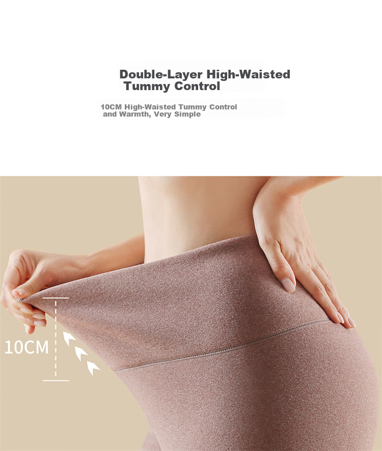 Hengyuanxiang [Best-Selling 50,000 Sets] Women's Thermal Underwear with Wool Knee Protection Patches, German Velvet High-Waist Seamless Autumn Pants Cotton Trousers, Dark Gray 25