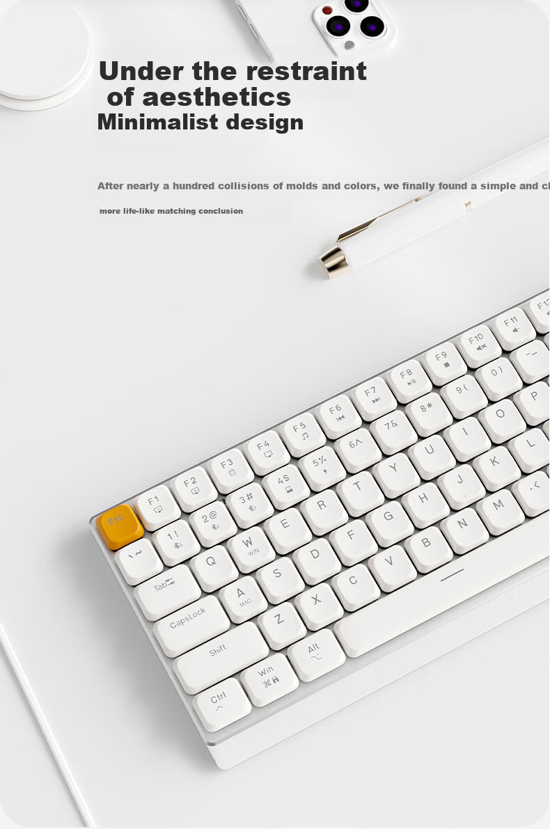 EWEADN MK100 Low-Profile Mechanical Keyboard, Wireless/wired/Bluetooth Tri-Mode, Slim Portable, Stylish, for Office, Gaming, 100 Keys, Compatible with Computers, Laptops, IPad Tablets, Smartphones 2