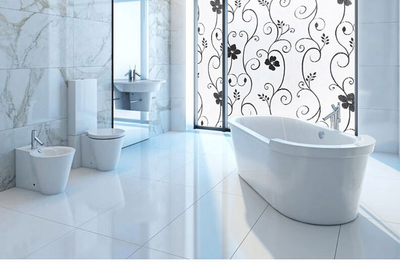 Omai Frosted Glass Privacy Film Window Sticker Bathroom Privacy Decal Translucent Opaque White Flower 2m 2