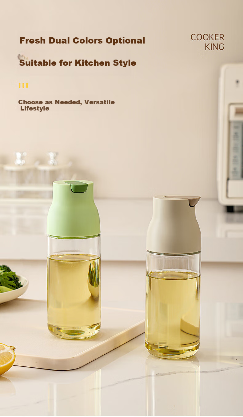 COOKER KING Oil Sprayer Bottle, Seasoning Bottle, Oil Bottle, Measuring Atomizing Oil Bottle, Soy Sauce And Cooking Wine Bottle, Cream Yellow Silver 7