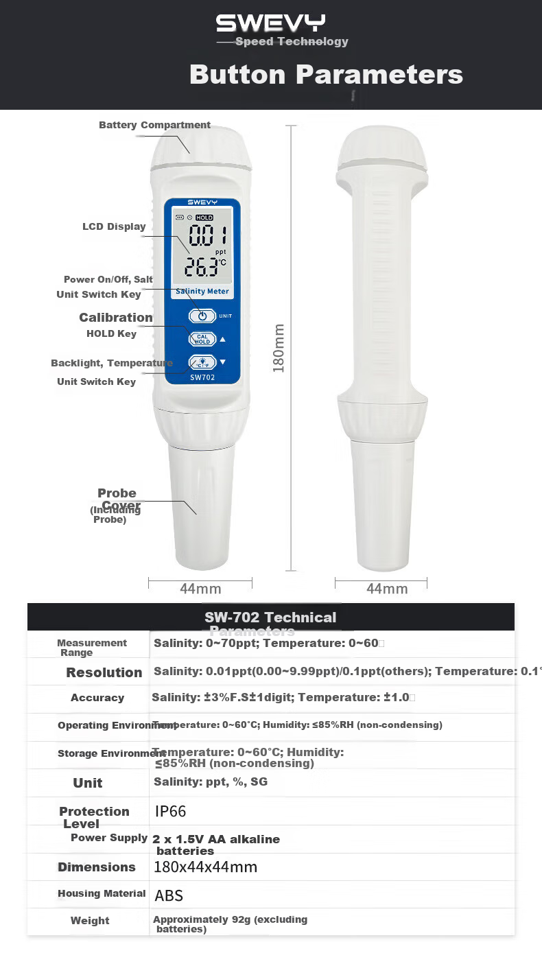 Suwei Salinity Meter, Electronic Seawater Salinity Meter, High-Precision Seawater Aquarium Aquaculture Salinity Detector SW-702 11