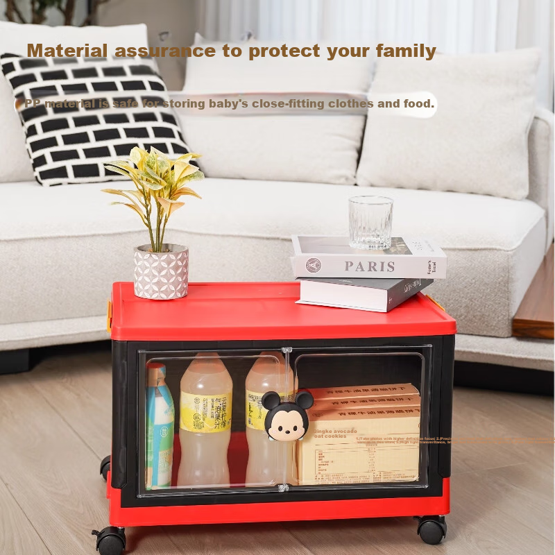 QDZX Folding Storage Cabinet, Plastic Household Clothes Organizer, Modular Micky 3-Tier Storage Unit