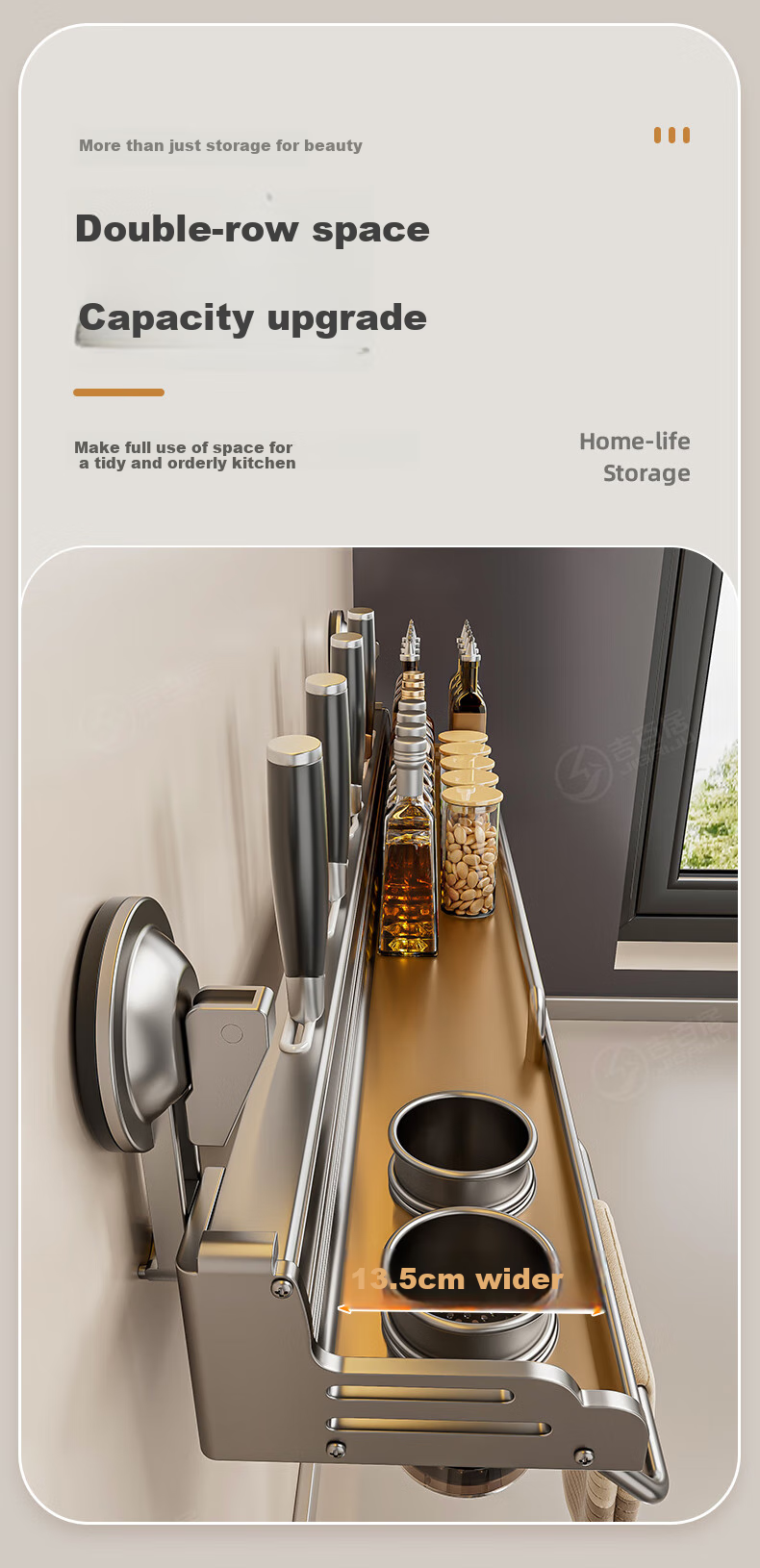 Jibaiju Kitchen Suction Cup Storage Rack, No Drilling Required, Spice Shaker Spoon Knife Holder, Integrated Wall-Mounted Multi-Functional Storage Shelf for Home Use 10