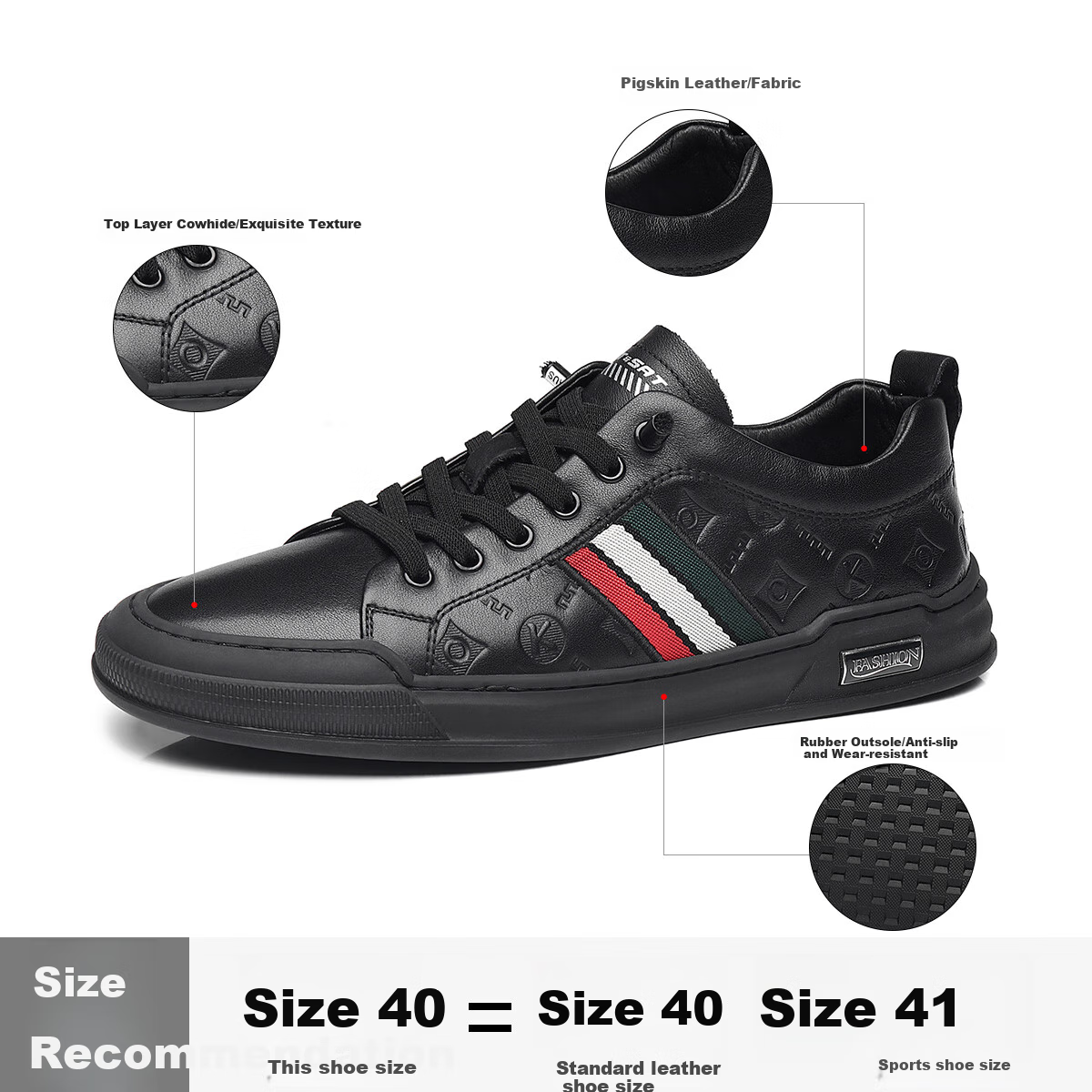 St&Sat Men's Shoes, Top-Layer Cowhide Versatile White Sneakers, Men's Business Formal Commuter Leather Shoes, Black, Size 39 8