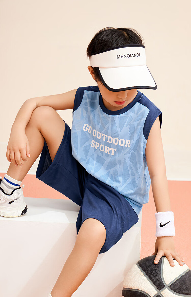 Zuoxi Boys' Summer Outfit, 2026 New Style Children's Sports Quick-Dry Vest Two-Piece Set Basketball Uniform Trendy, Blue, Size 140 2