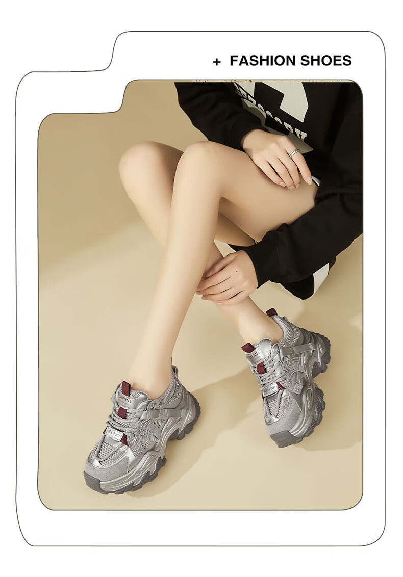 DAPHNE Chunky Sneakers for Women, Thick-Soled Trendy Versatile Casual Shoes, Height-Increasing Comfortable Sports Shoes, Travel Shoes for Women, Silver Red Color, Size 40 9