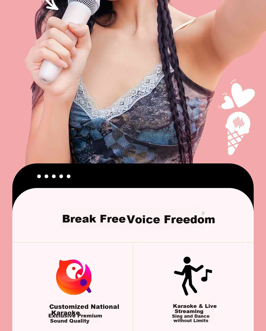 Chunmai Wireless Mobile Phone Microphone for Live Streaming Karaoke, Sound Card Recording Equipment, Pink Sweet Cone 2