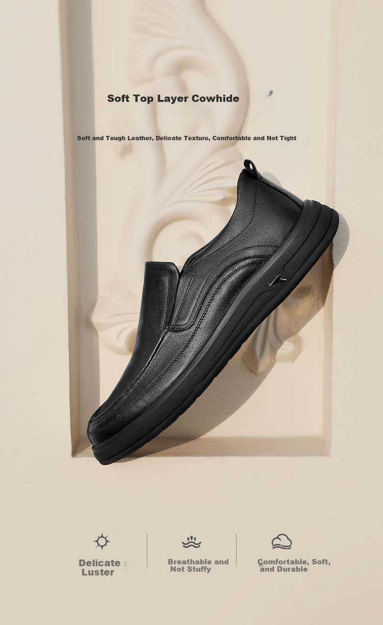 Belle Slip-On Casual Leather Shoes for Men, Fleece-Lined Warm Cowhide Leather Shock-Absorbing Business Shoes A1010 Black-Fleece Lining Size 39 5