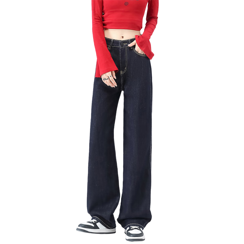 Yipintiancheng 2025 Autumn Classic Vintage Denim High-Waisted Jeans for Women, Loose-Fitting Slimming Floor-Length Straight-Leg Wide-Leg Pants