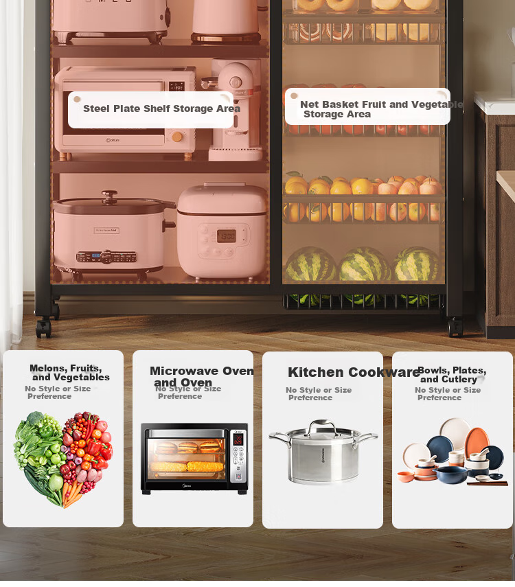 QIAONAMEI Floor Storage Rack, Multifunctional Kitchen Organizer Shelf, Microwave Oven Storage Rack, Fruit And Vegetable Basket Shelf 6392-BK(B) 4