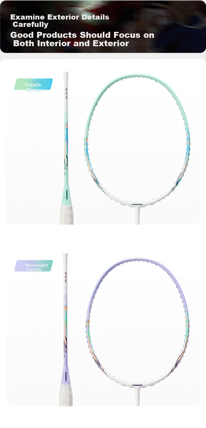KAWASAKI Badminton Racket, Full Carbon Single Racket, Ultra-Light, Balanced for Attack And Defense, Feitian Jiuse Lu Green Oasis (Pre-Strung) 9