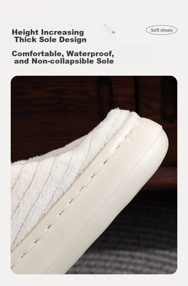 GUOLUOFEI Striped Cotton Slippers for Men And Women, Couples' Indoor Non-Slip Plush Warm Thick-Soled Slippers, Khaki, Size 36-37 4