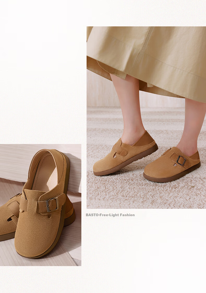 Basto Retro Casual Birkenstock-Style Flat Shoes for Women BG318CA4, Brown, Size 39 9