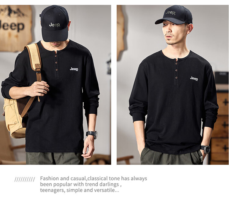 JEEP Men's Long-Sleeve T-Shirt, Spring And Autumn 2026, Pure Cotton Pullover Top, Simple And Comfortable Undershirt, Men's Clothing 17