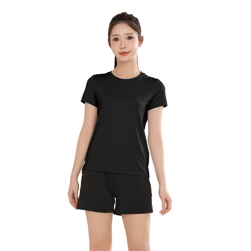 Fandimu Sports T-Shirt for Men And Women, Breathable Quick-Dry Training Fitness Running Wear, Couple Style Short-Sleeve Round Neck Top, Black Women's XL