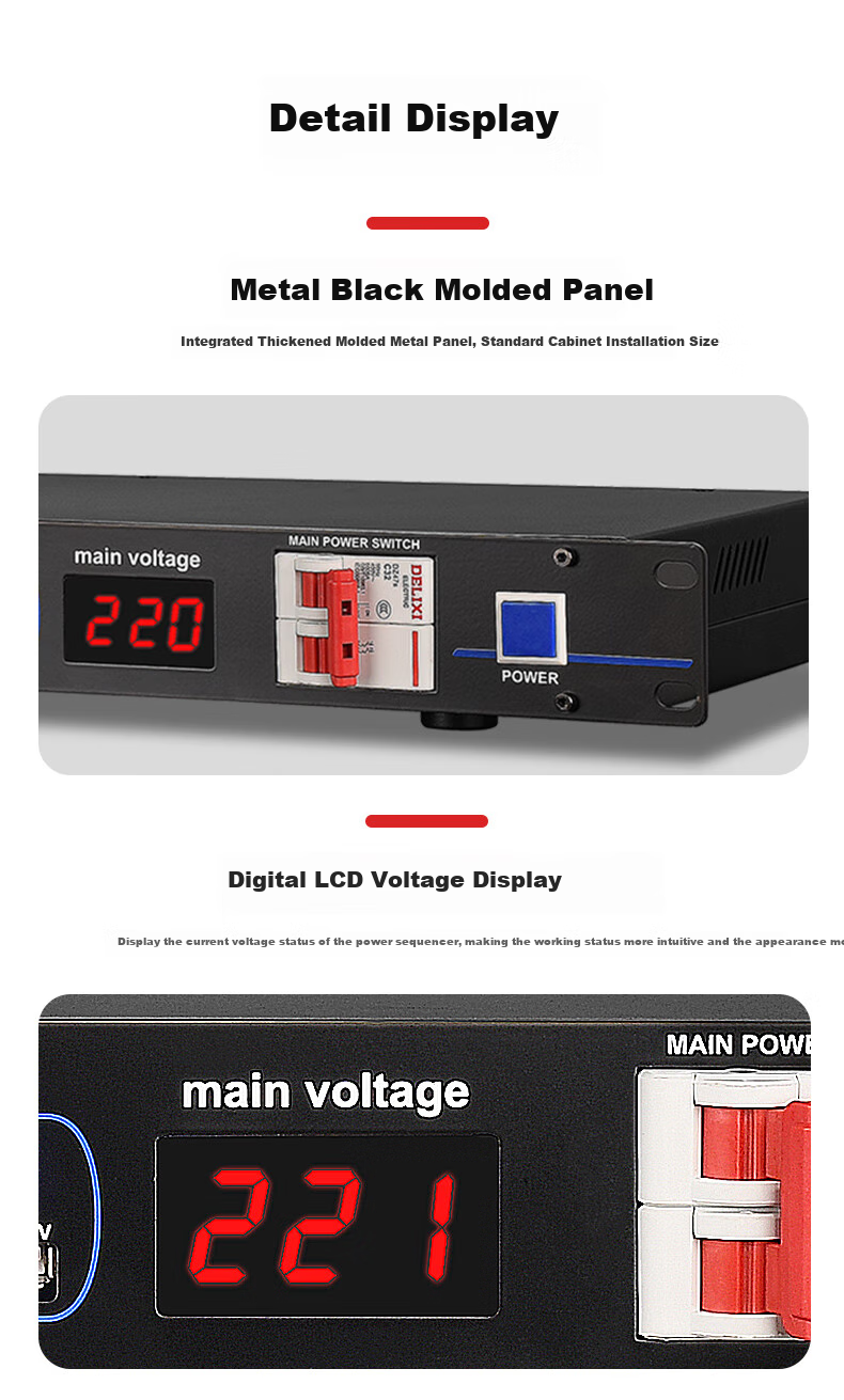 Shuledi D-20 Domestic Professional 8-Channel Power Sequencer with Filter, Independent Power Manager with Switch, Voltage Display, Stage Power Protector Controller for Meetings And KTV Audio Systems 6