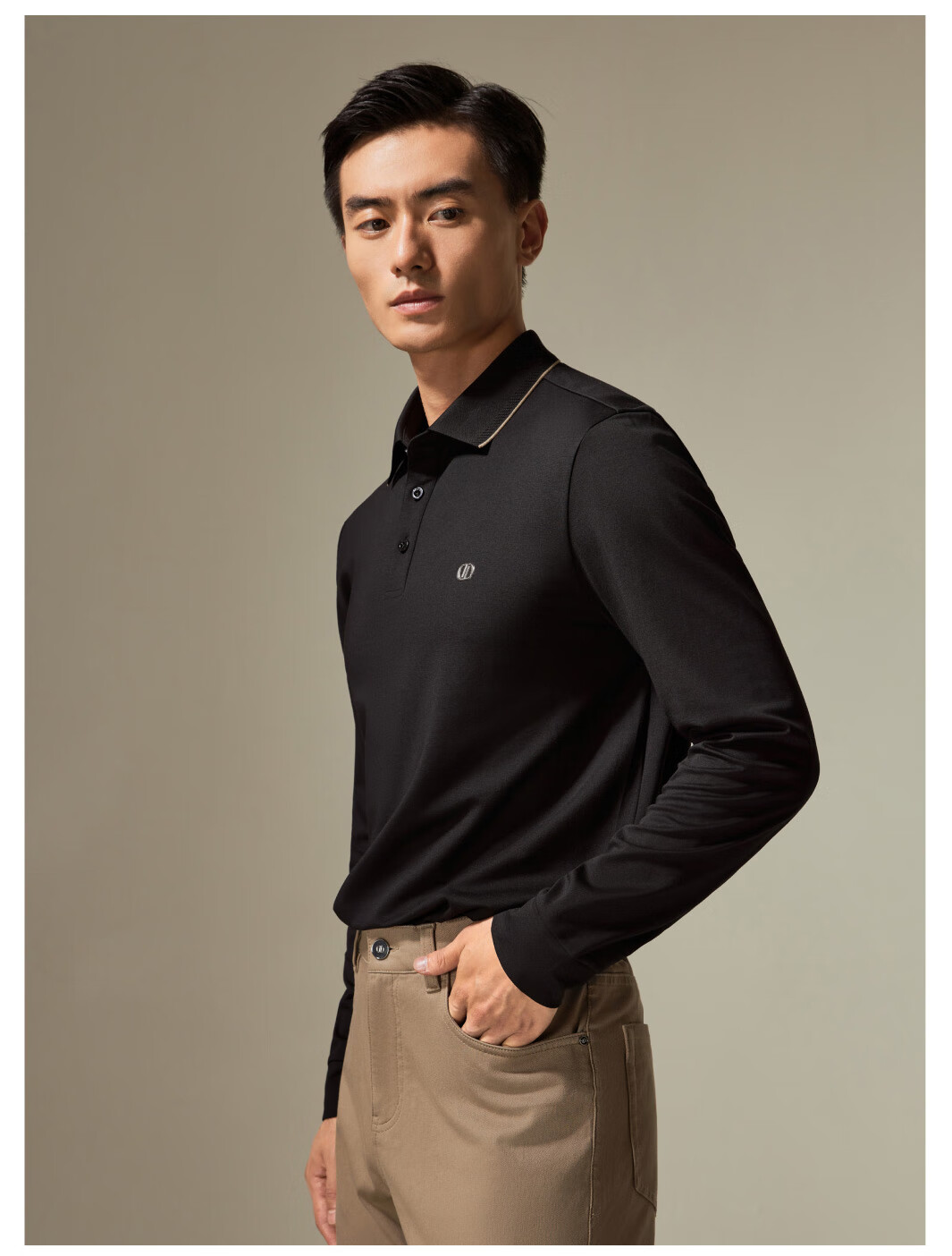 DIKENI Spring And Autumn Men's Lapel Long-Sleeve Knitted Business-Style Polo Shirt, Black, 2XL (54) 3