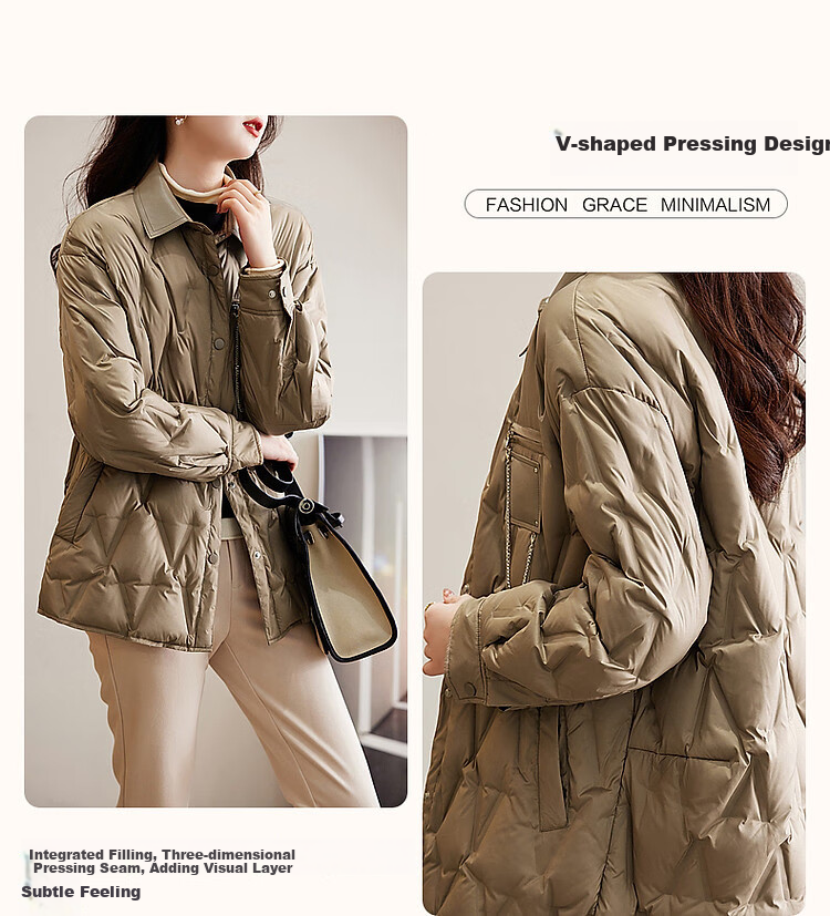 Dme [90% Duck Down] Winter 400T Spring Yarn Dye-Lighted Elastic Cuff Loose Metal Chain down Jacket for Wome 4