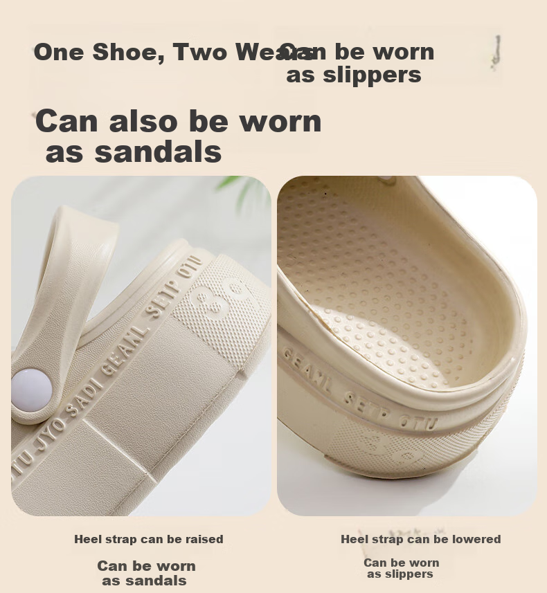 GUOLUOFEI Perforated Closed-Toe Slippers for Men, Outdoor Wear, Summer Thick-Soled Non-Slip Beach Sandals for Women, Khaki, Size 37-38 3