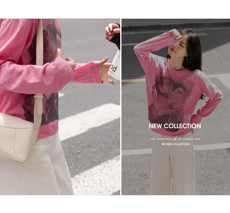 Mt [Japanese Street Style] Spring Lightweight See-Through Large Floral Print Design Long Sleeve T-Shirt, Gray-Gree 4