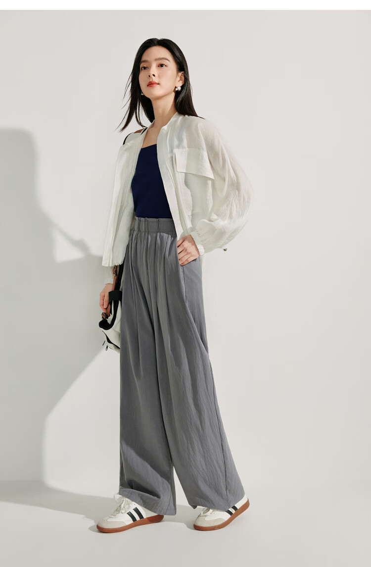 INMAN Lazy Flowy Banana Wide-Leg Pants Summer Women's New Trendy Versatile Elastic Waist Loose Long Trousers Dark Gray XL 48