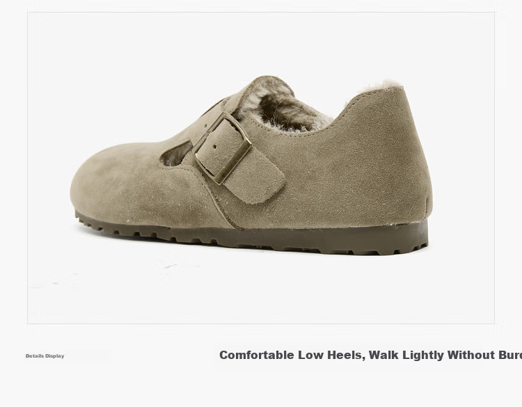 Westlink All-Wool Birkenstock-Style Women's Fleece-Lined Shoes, New Winter 2024 Soft-Soled Cotton Shoes, Warm Slip-On Fluffy Shoes, Brown, Size 37 31