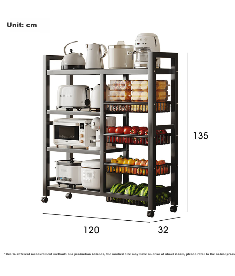 QIAONAMEI Floor Storage Rack, Multifunctional Kitchen Organizer Shelf, Microwave Oven Storage Rack, Fruit And Vegetable Basket Shelf 6392-BK(B) 12