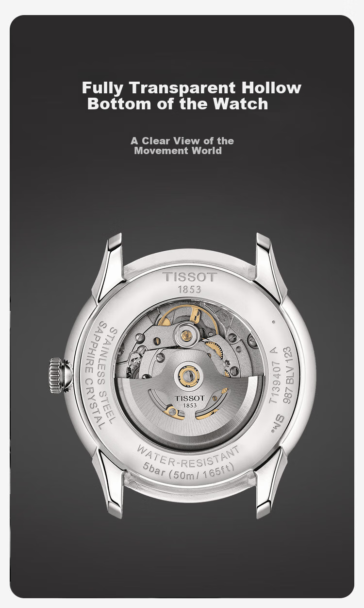 TISSOT New Le Locle Series Men's Watch, Swiss Automatic Mechanical Men's Steel Strap Business Watch, Birthday Gift 9