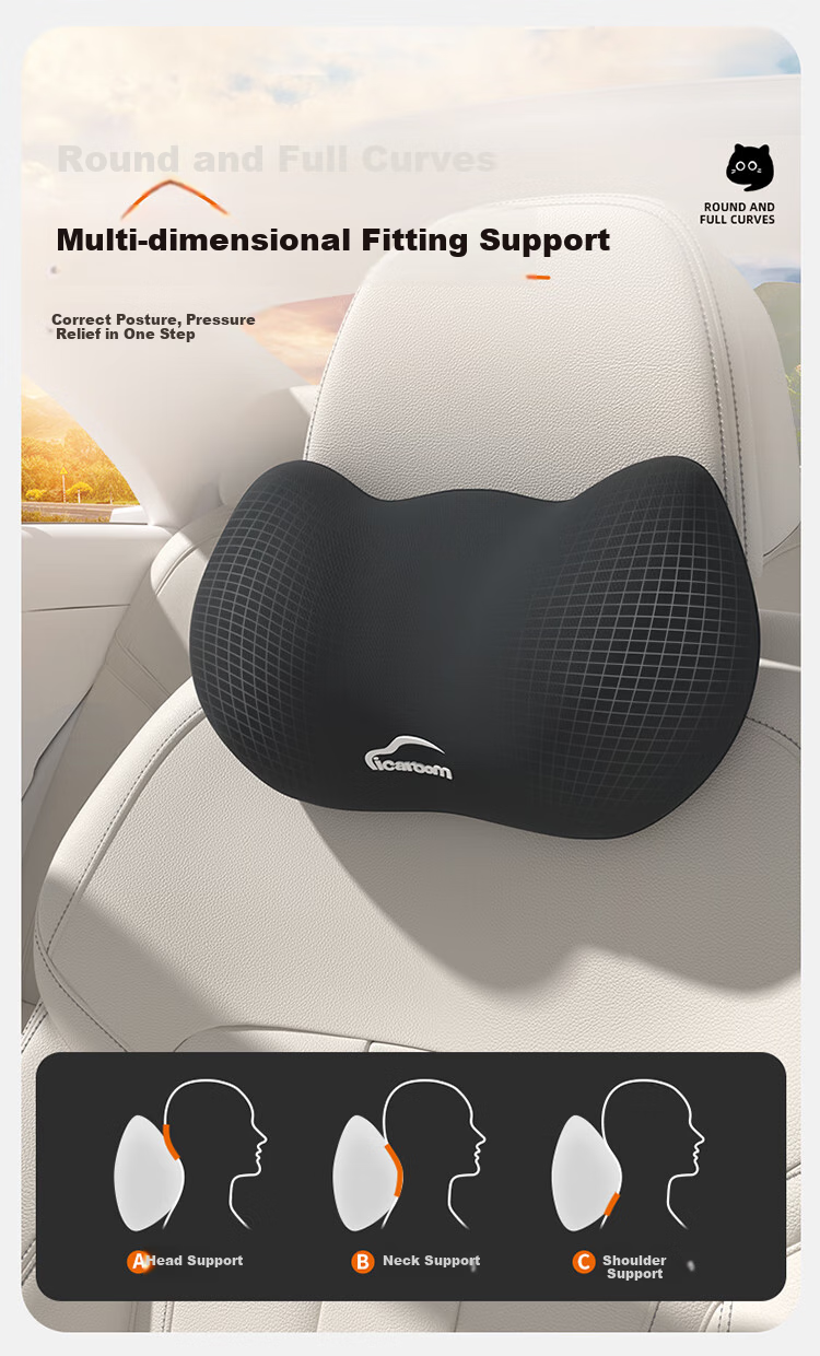 Rice Soup Car Headrest And Lumbar Support Set, Neck Pillow, Car Cushion, Memory Foam Pillow, Waist Protector, Back Support Pad for Women, Cute Desig 9