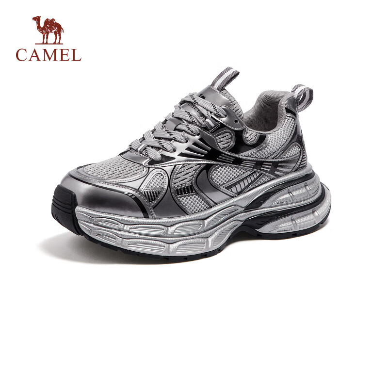 CAMEL Dad Shoes for Men, Silver Moon Comfortable Thick-Soled Heightening Casual Shoes L24A283742AM Gray/Gun/Black 44