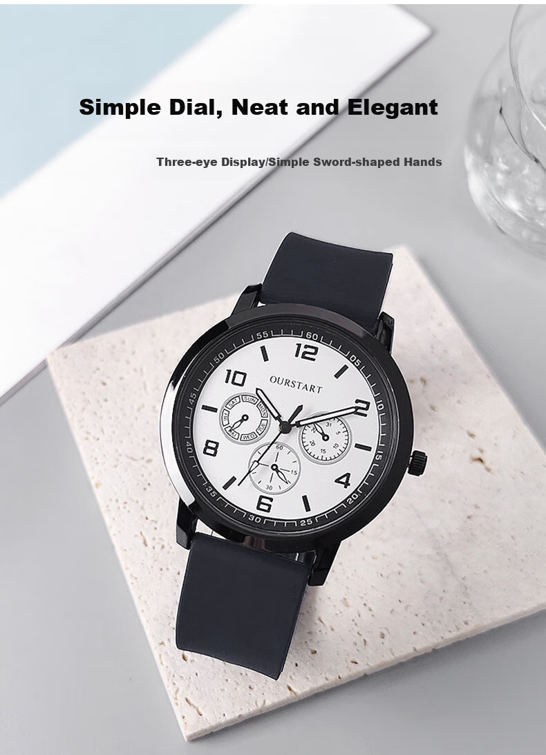 Yajia Student Watch for Men, Casual Youth Digital Three-Eye Quartz Silicone Watch for Students, Exams And Civil Servants, Men's Wristwatch 2