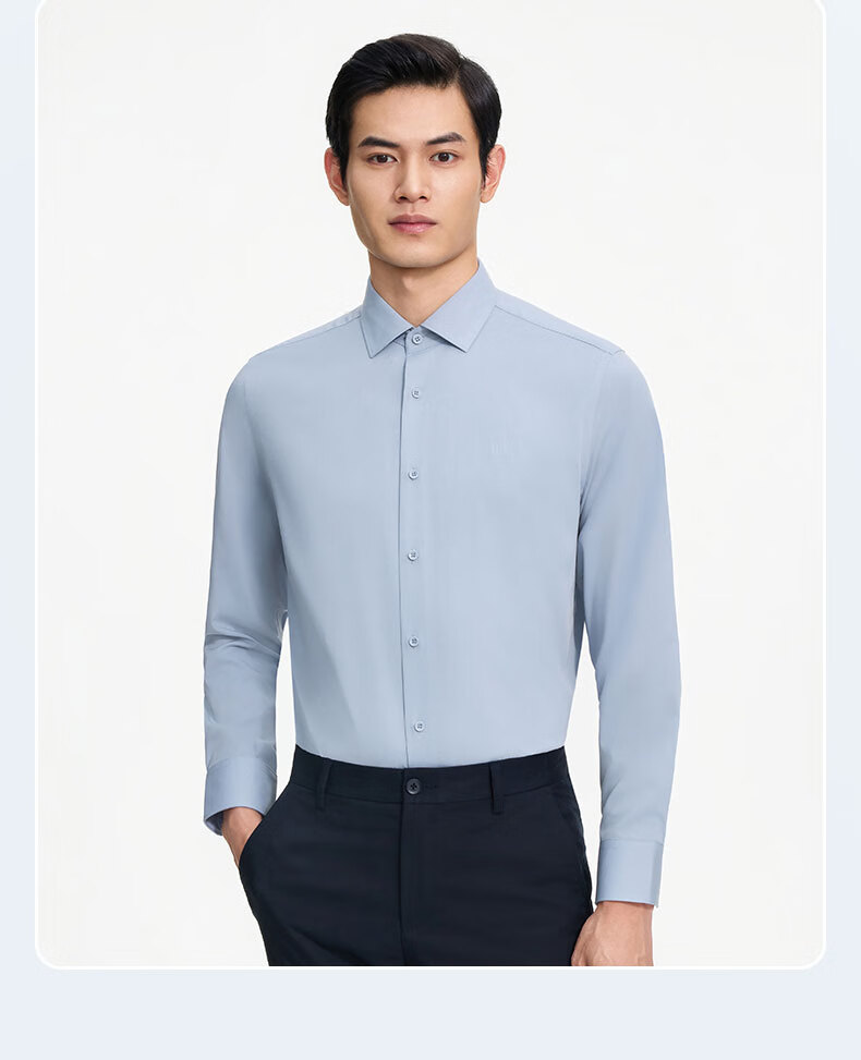 Goldlion [5A Antibacterial/Wrinkle-Resistant/Modal] Spring Summer Formal Long Sleeve Shirt Men Solid Color Easy Care White Shirt 14