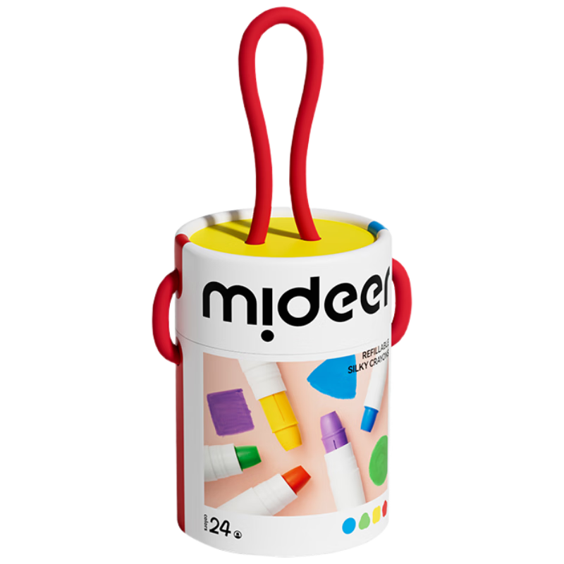 MiDeer Art Drawing Oil Pastels, Clean Hands, Children's Student Pencils, Colorful Sticks, Smooth Quick-Drying, Replaceable Refill, Crayons, Colorful Bucket, 24 Colors, Children's Art Education Tools