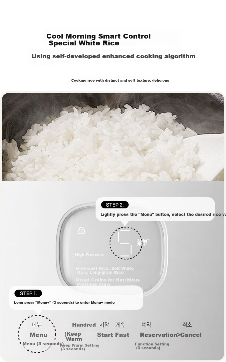 CUCHEN Dual Pressure Rice Cooker, Korean Imported, 0 Coating Stainless Steel Inner Pot, 3L Capacity for Home Use, 4-5 People, IH Heating Electric Rice Cooker And Electric Pressure Cooker, Replaceable Double Inner Pots, Smart Cooker 2