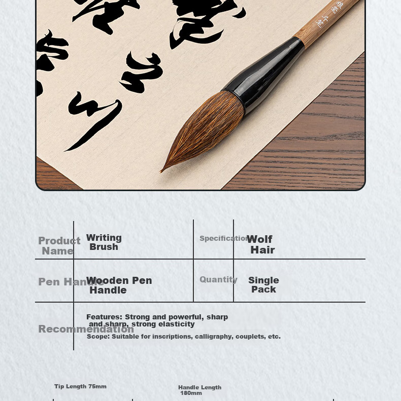 Deli Calligraphy Brush Set with Large Wolf Hair Brush for Spring Festival Couplets And Fu Character Writing, Square Bracket Calligraphy Brush for Chinese Painting Beginners, Suitable for Large Regular Script Calligraphy, Extra-Large Soft Brush 9