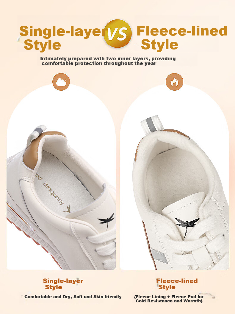 RED DRAGONFLY Casual Shoes for Women, Leather Upper White Sneakers, Retro Women's Shoes, Sports Shoes for Women, Trendy Instagram-Style Training Shoes for Women C0TTN06172 2