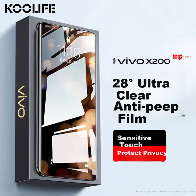 KOOLIFE Privacy Screen Protector for Vivo X200, Anti-Peeping Tempered Glass Film for Vivo X200 Smartphone, Ultra-Thin HD Full Coverage Anti-Drop Fingerprint-Resistant Protective Film