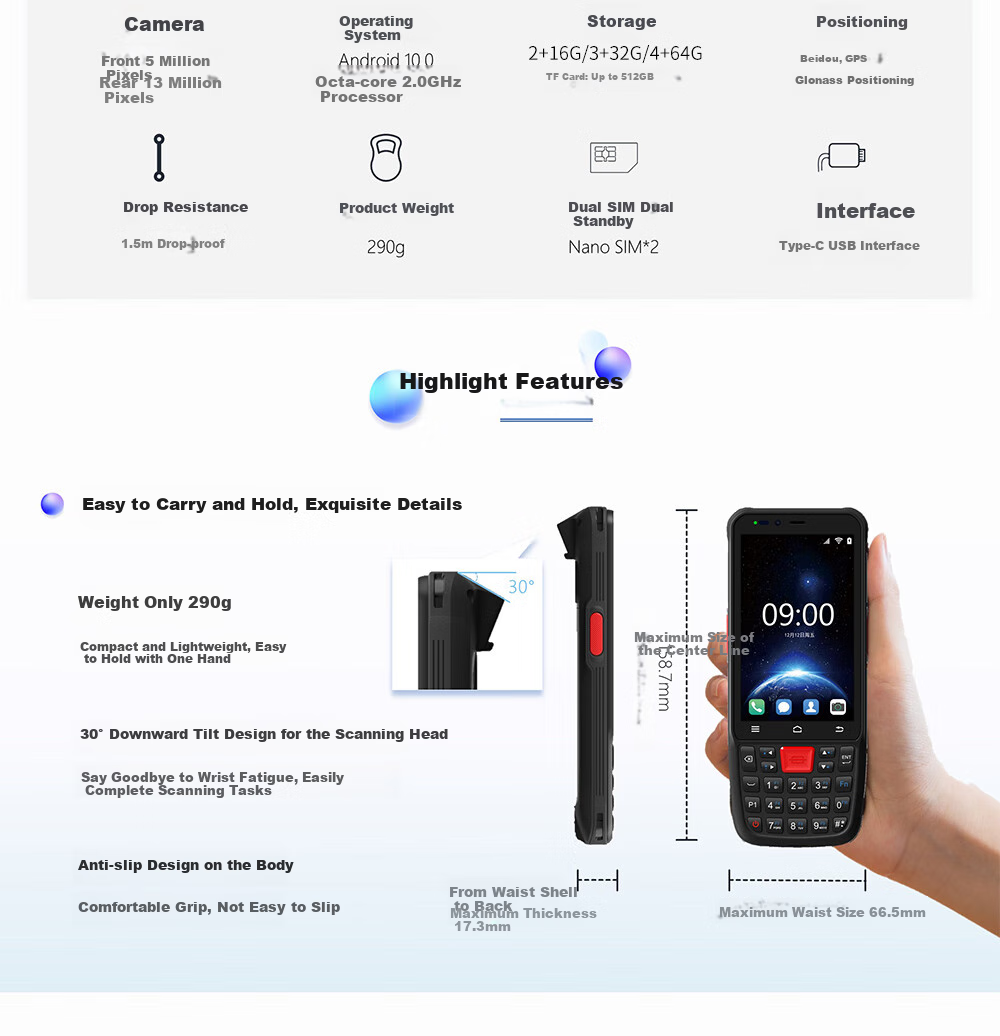 HIKVISION KC42 Handheld Terminal with Slanted Head PDA, Data Collector, AI Algorithm, Barcode Scanner, RF Gun, ERP Warehouse Inventory Machine, Android Industrial Smartphone Scanner 1