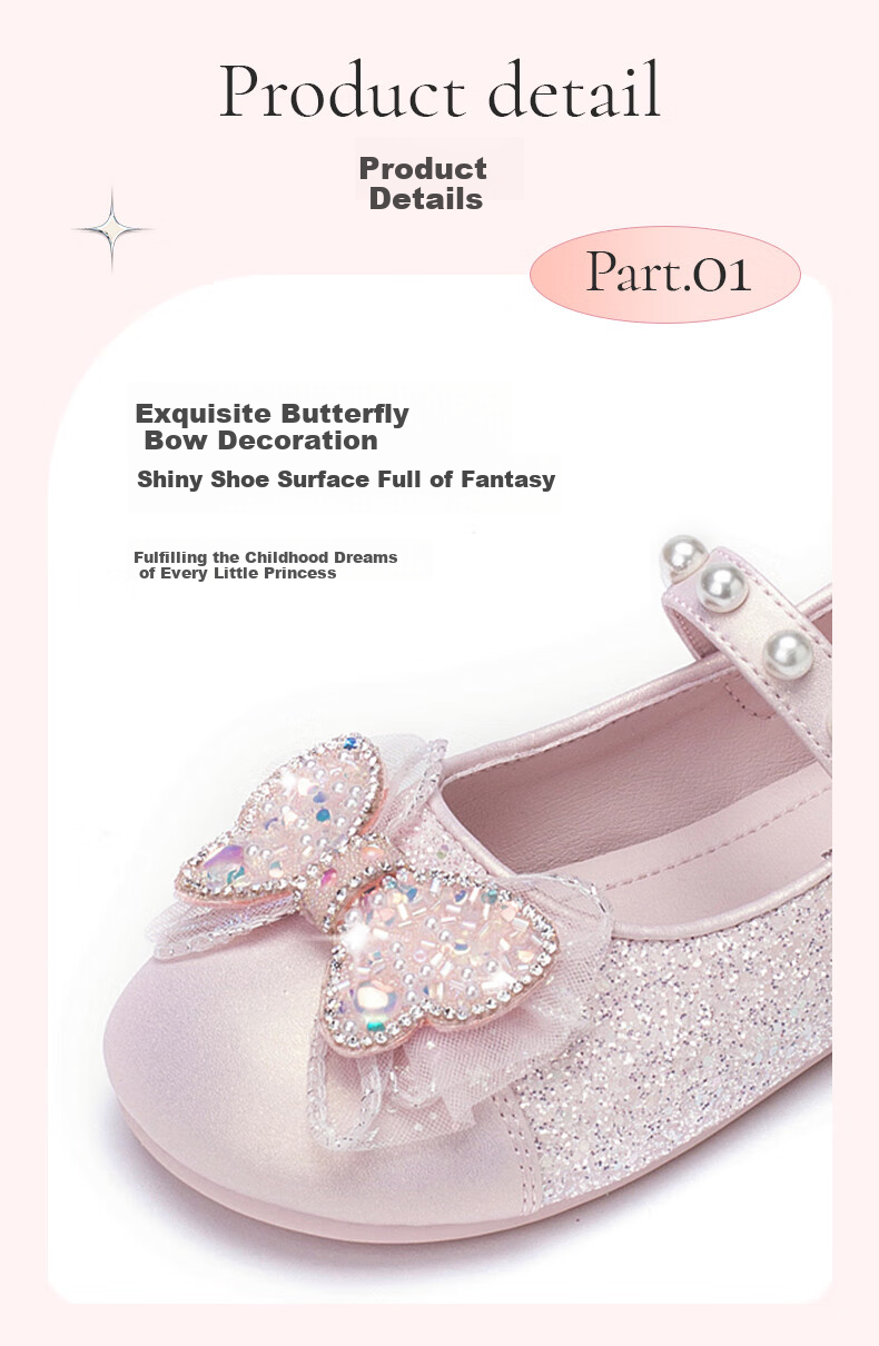 Follow Me Girls' Sequin Bow Square-Toe Princess Shoes, Soft Sole Breathable Girls' Performance Dress Shoes, Pink, Size 30 5