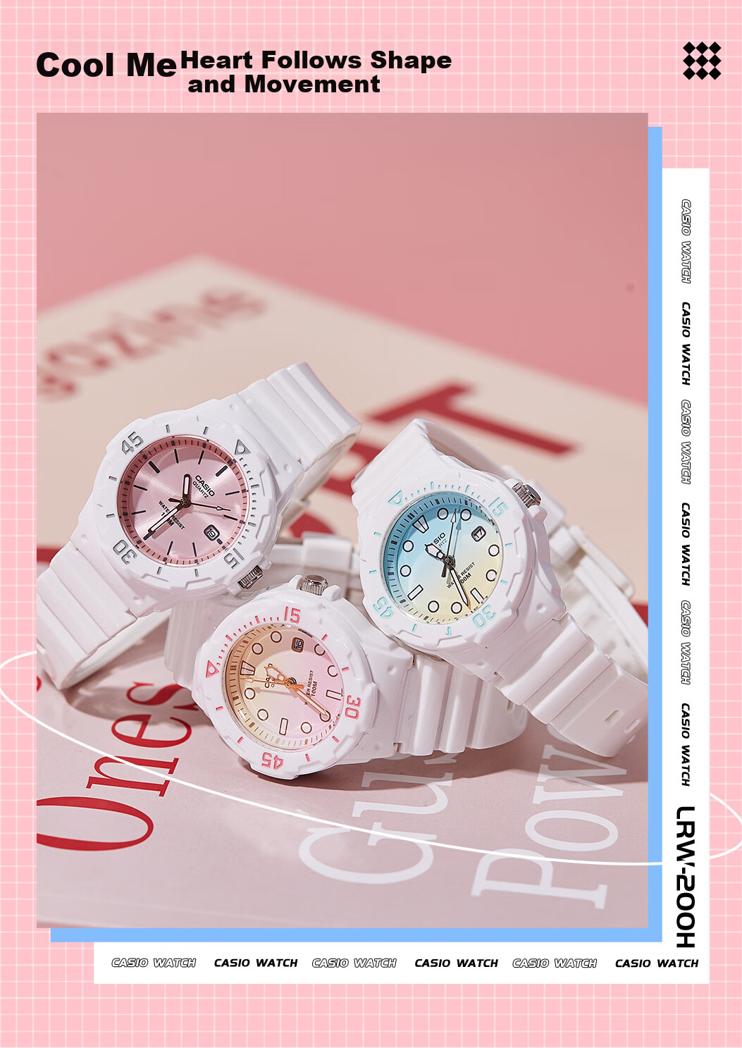 Casio Watch for Female Students, Exams, Children, Analog Night Light, Sports Waterproof Quartz Watch for Men And Women LRW-200H 2