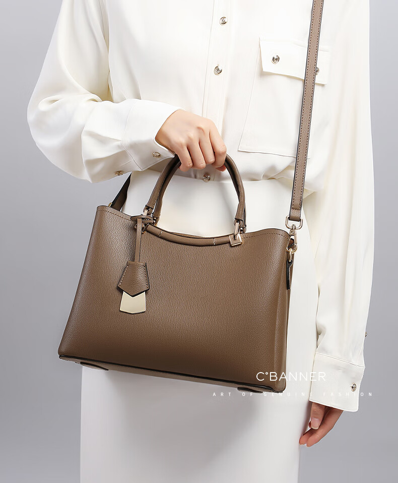C.BANNER Leather Handbag, Women's Bag, Tote Bag, Large Capacity, Shoulder Crossbody, High-End Birthday Mother's Day Gift, Practical Present for Mom 1