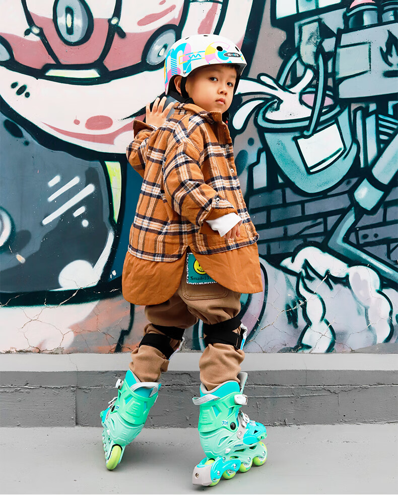 Micro Migu Co-Branded COSMOID Roller Skates for Children, Boys And Girls, Inline Skating, Roller Skating, Hard Shell JOYMAX Blue Set Size L 1