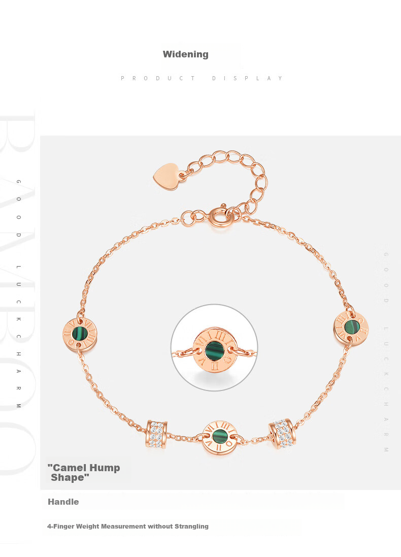 CHOW TAI SENG Small Waist Bracelet for Women, Rose Gold Light Luxury Niche Malachite Silver Bracelet, Birthday Gift for Girlfriend 3